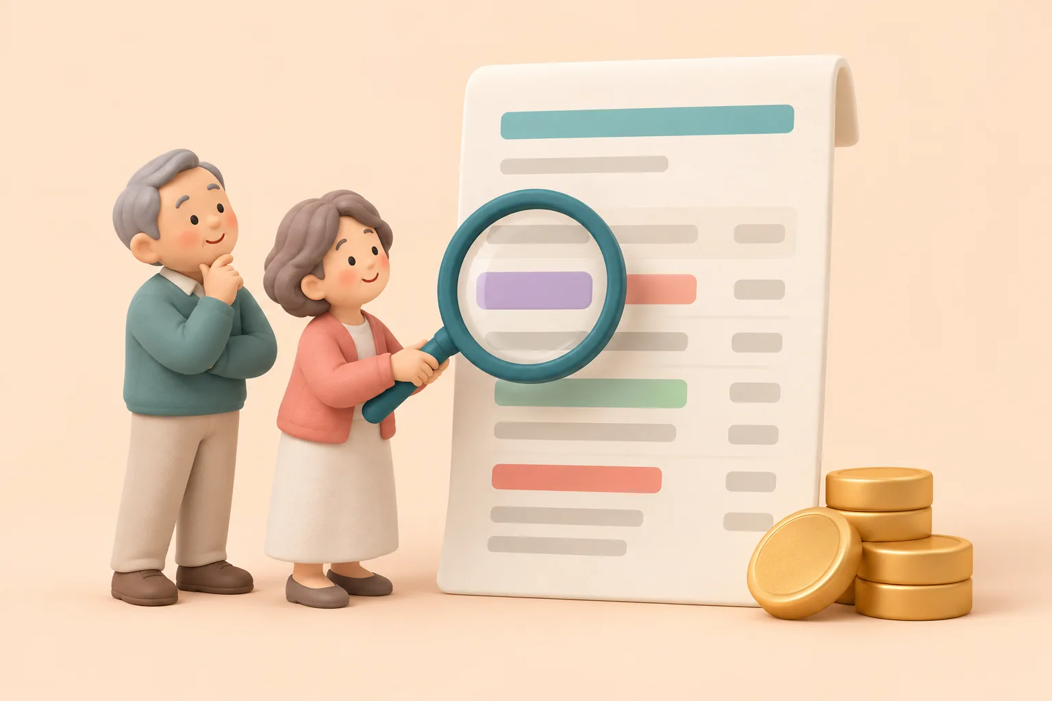 가족요양 급여명세서에서 공제 항목을 어떻게 확인하나요?를 표현한 일러스트