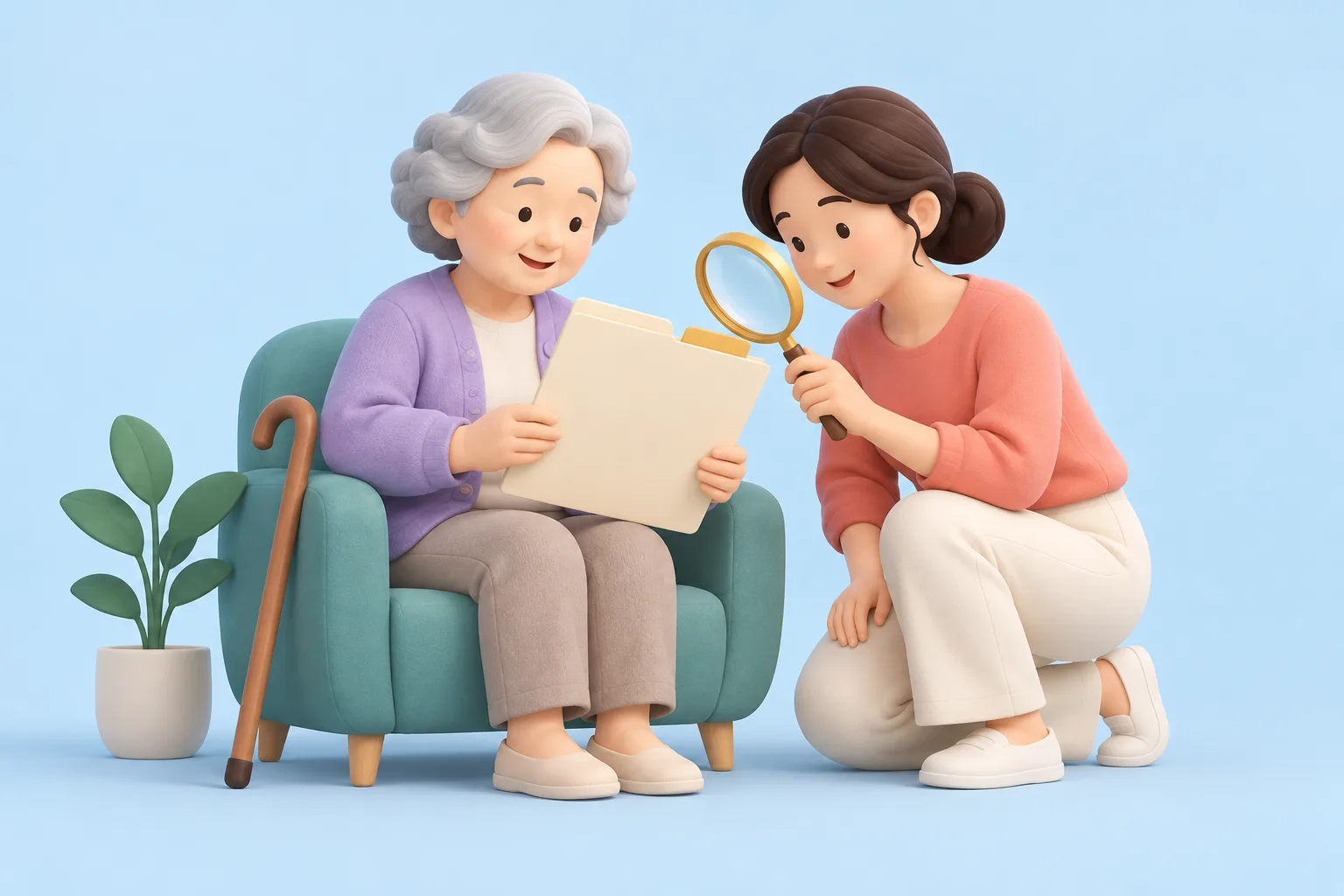 장기요양등급이 없는데 가족요양을 시작할 수 있나요?를 표현한 일러스트